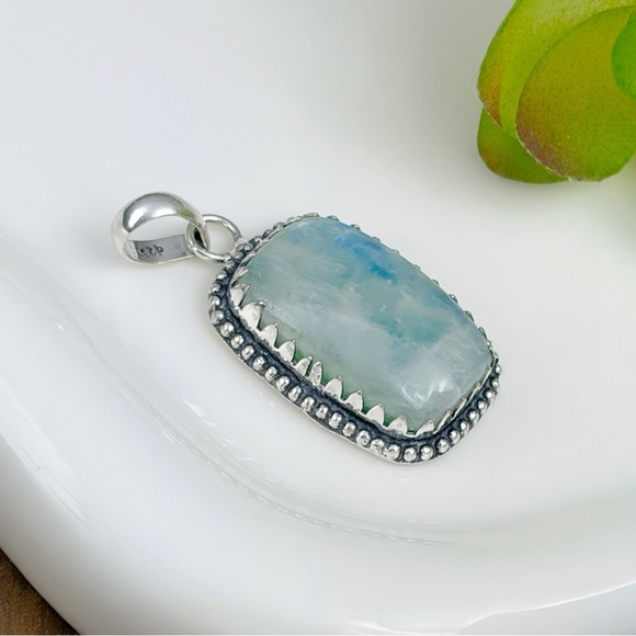 Exotic Blue Green Moonstone Pendant Handmade New Sterling Silver 925 Overlay - Picture 6 of 9